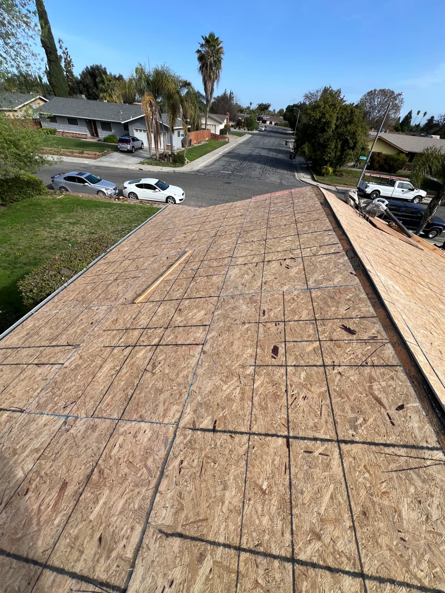 Fresh plywood re-deck ready for underlayment