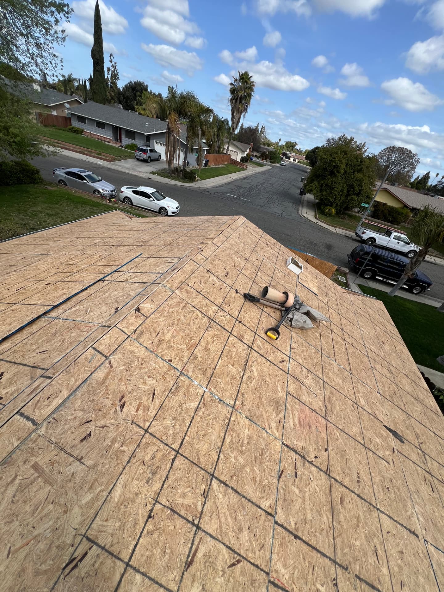 New plywood roof decking installed on a Visalia home