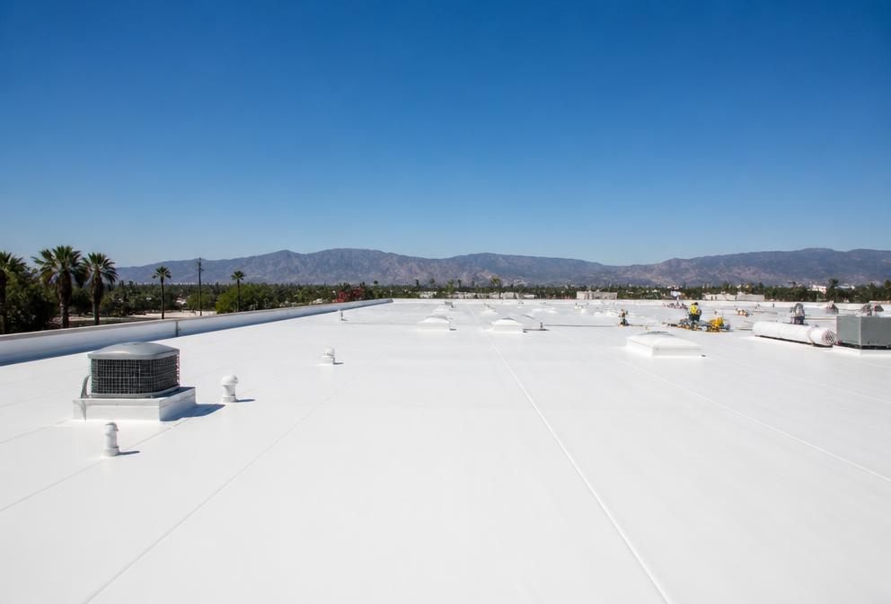 Flat white TPO commercial roofing system